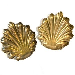 Pair of Mid Century Brass Clamshell Trinket Dishes